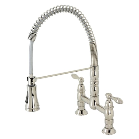 Gourmetier GS1276AL Two-Handle Deck-Mount Pull-Down Sprayer Kitchen Faucet, Polished Nickel GS1276AL